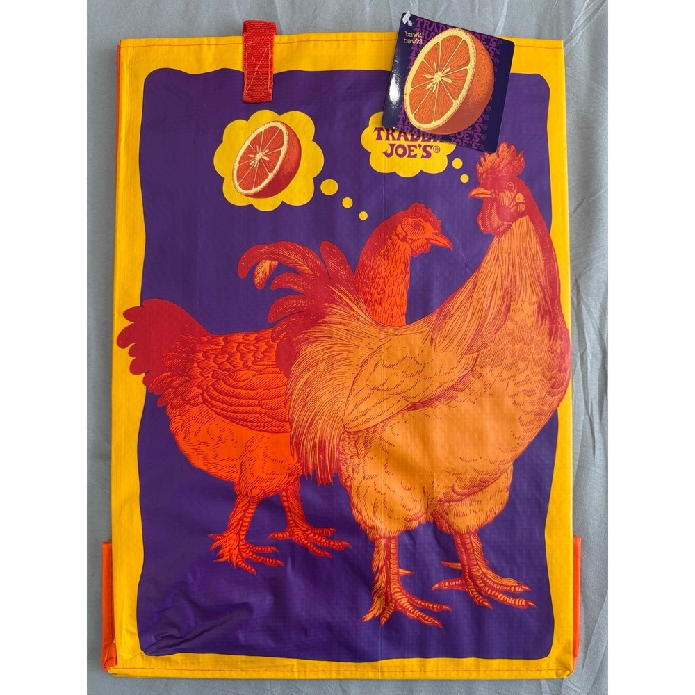Trader Joe's Chicken Citrus Reusable Tote Bag Grocery Food Theme (2024)